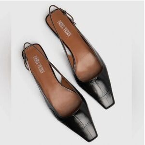 🖤 Paris Texas Bettina Slingback Flats – Black Croc-Embossed Calfskin | Size 38